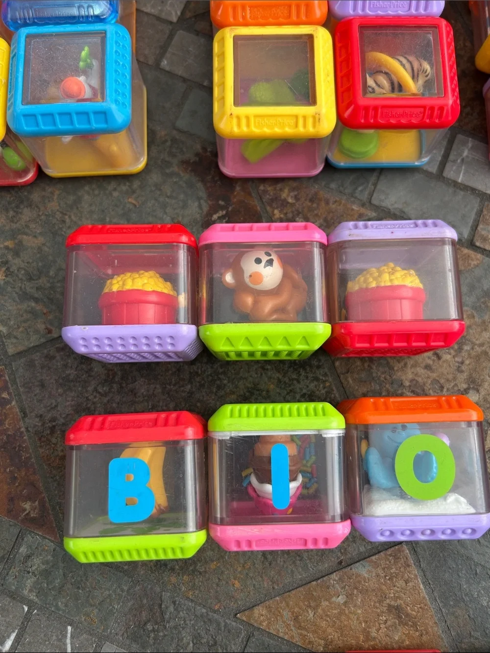 Vintage Fisher Price Peek A Boo Colorful Alphabet and Sensory Toy Blocks Lot‎ 84